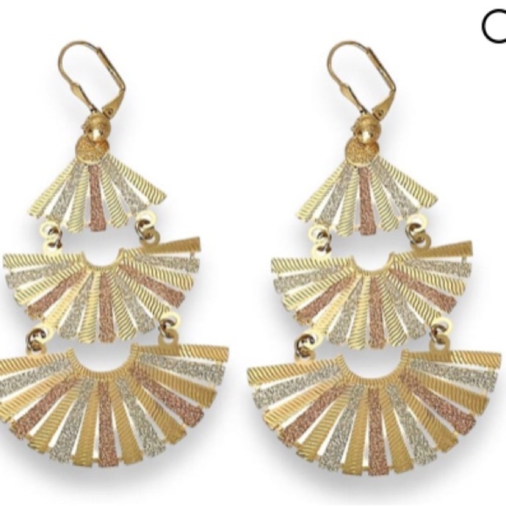Luz three color mariachi gold plated dangle earrings